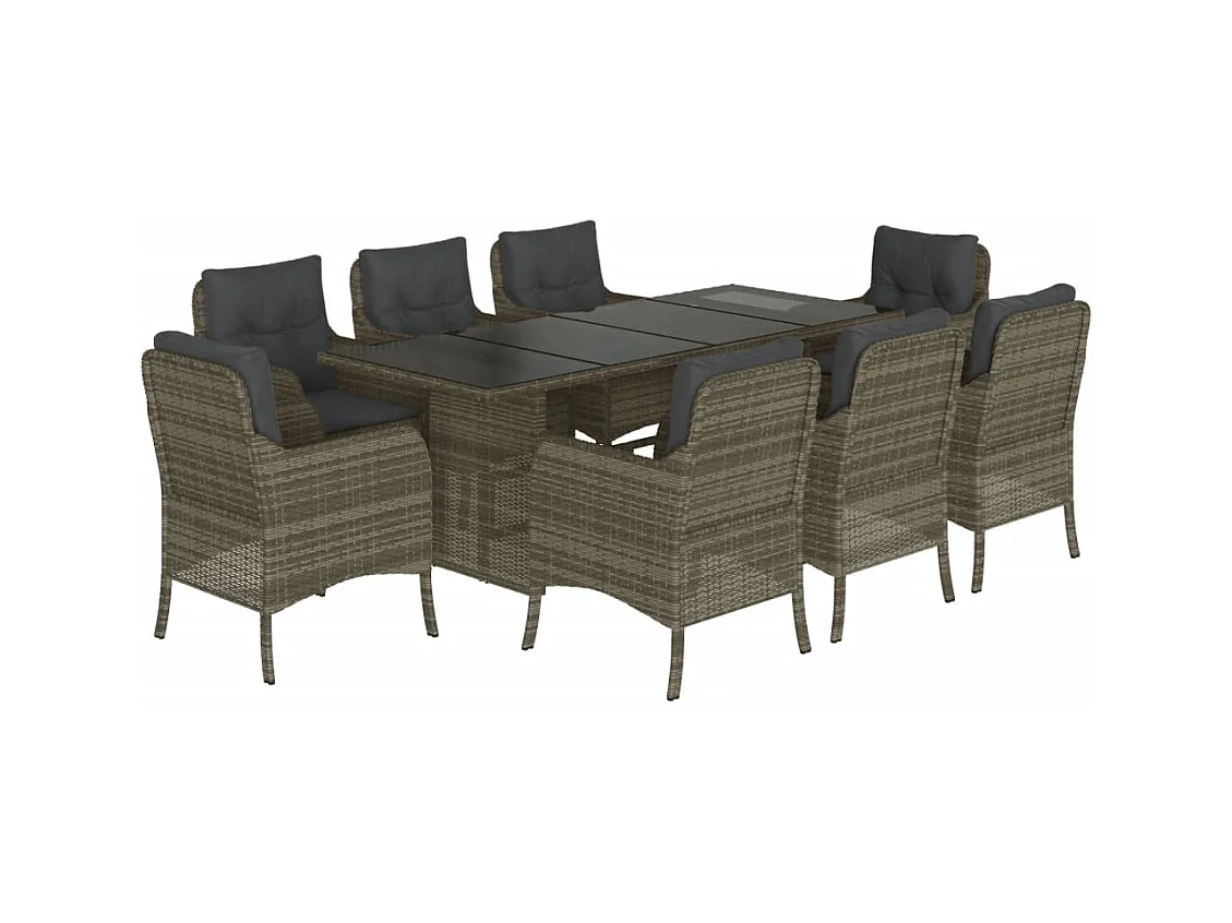 Karlyn  Ensemble à manger de jardin 9 pcs coussins gris résine tressée