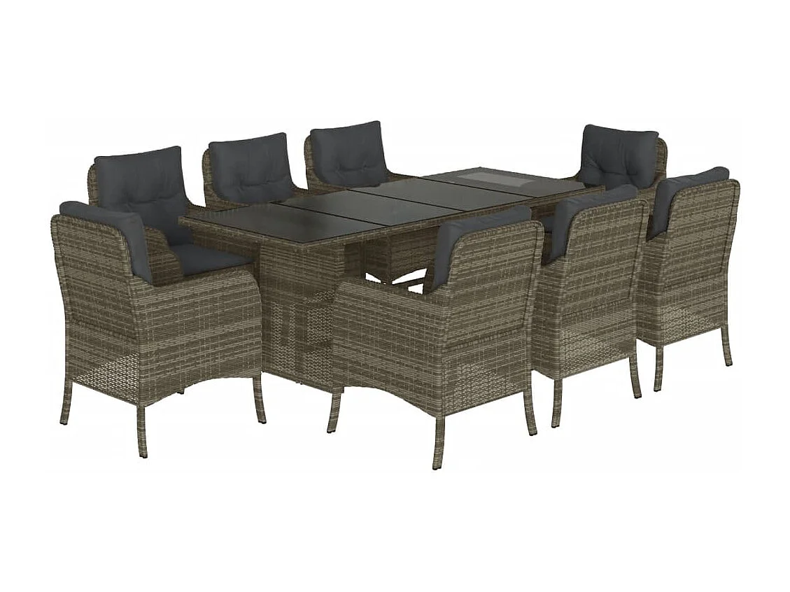 Karlyn  Ensemble à manger de jardin 9 pcs coussins gris résine tressée