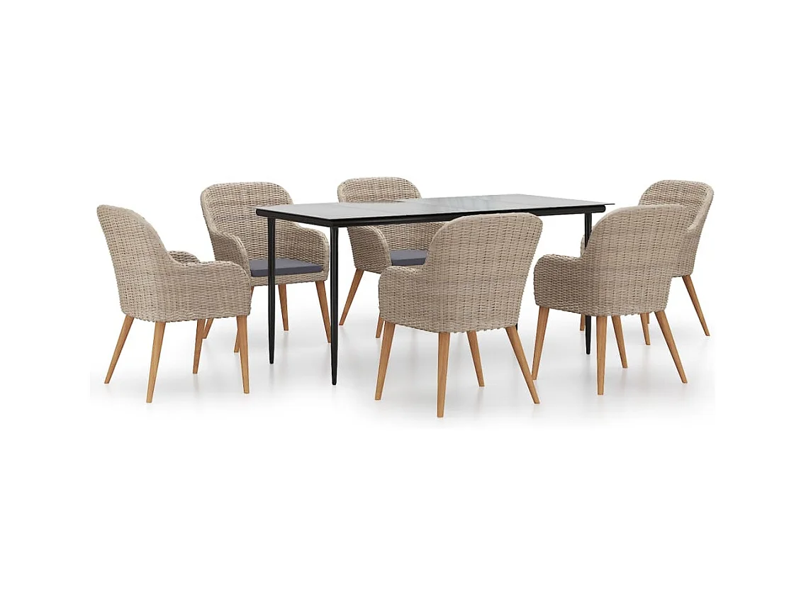 Coole  Ensemble à manger de jardin et coussins 7 pcs Marron