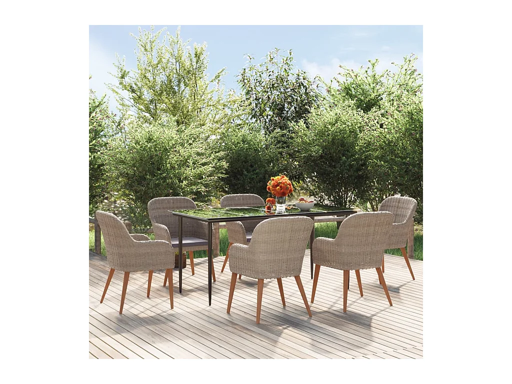 Coole  Ensemble à manger de jardin et coussins 7 pcs Marron