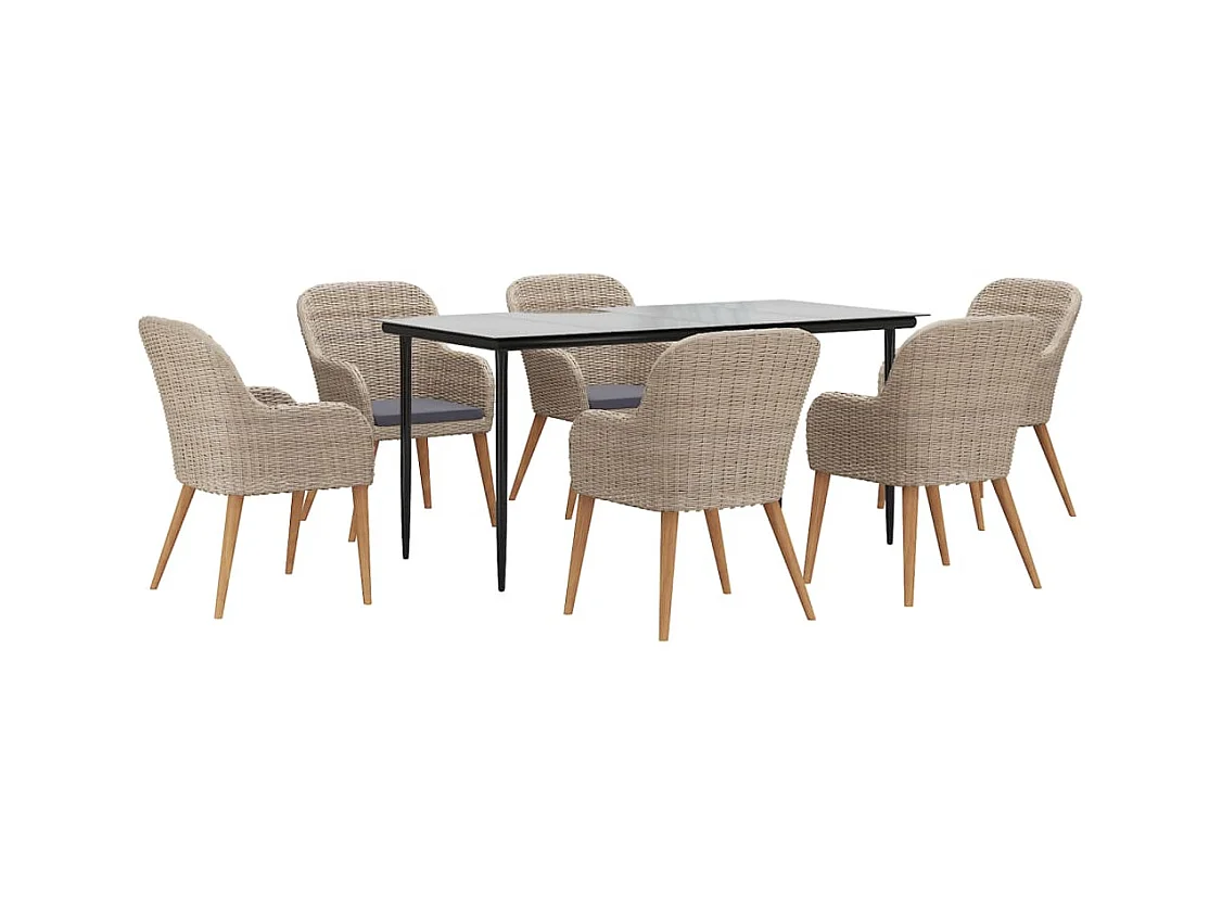 Coole  Ensemble à manger de jardin et coussins 7 pcs Marron