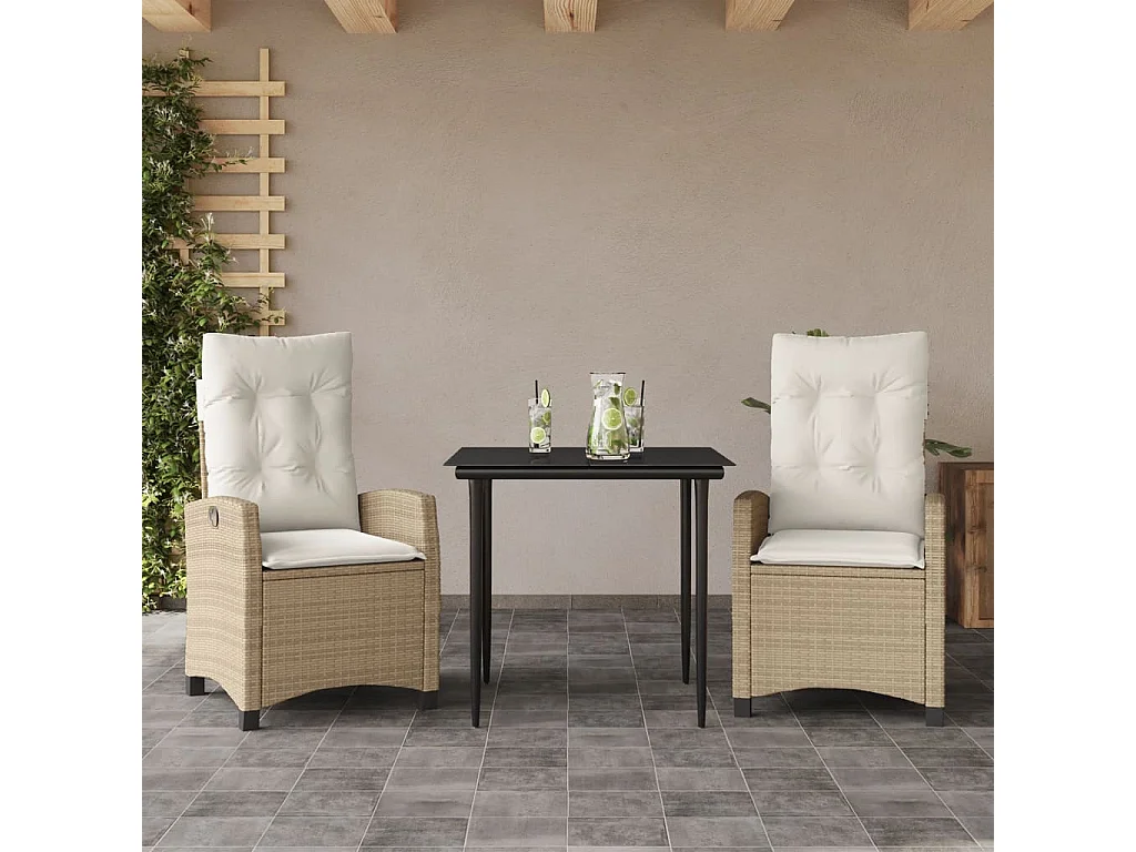Agerskov  Set comedor de jardín 3 pzas con cojines ratán sintético beige