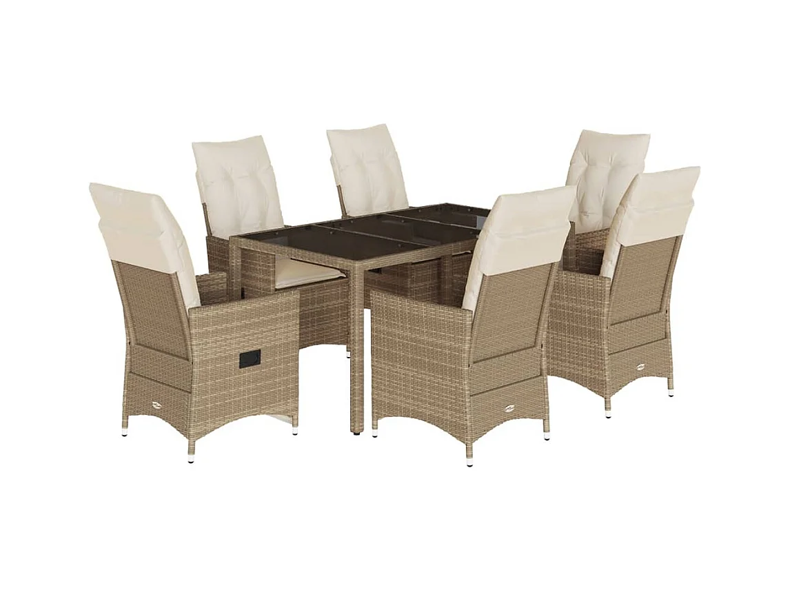 Colonial Pine Hills  7-delige Tuinset met kussens poly rattan beige