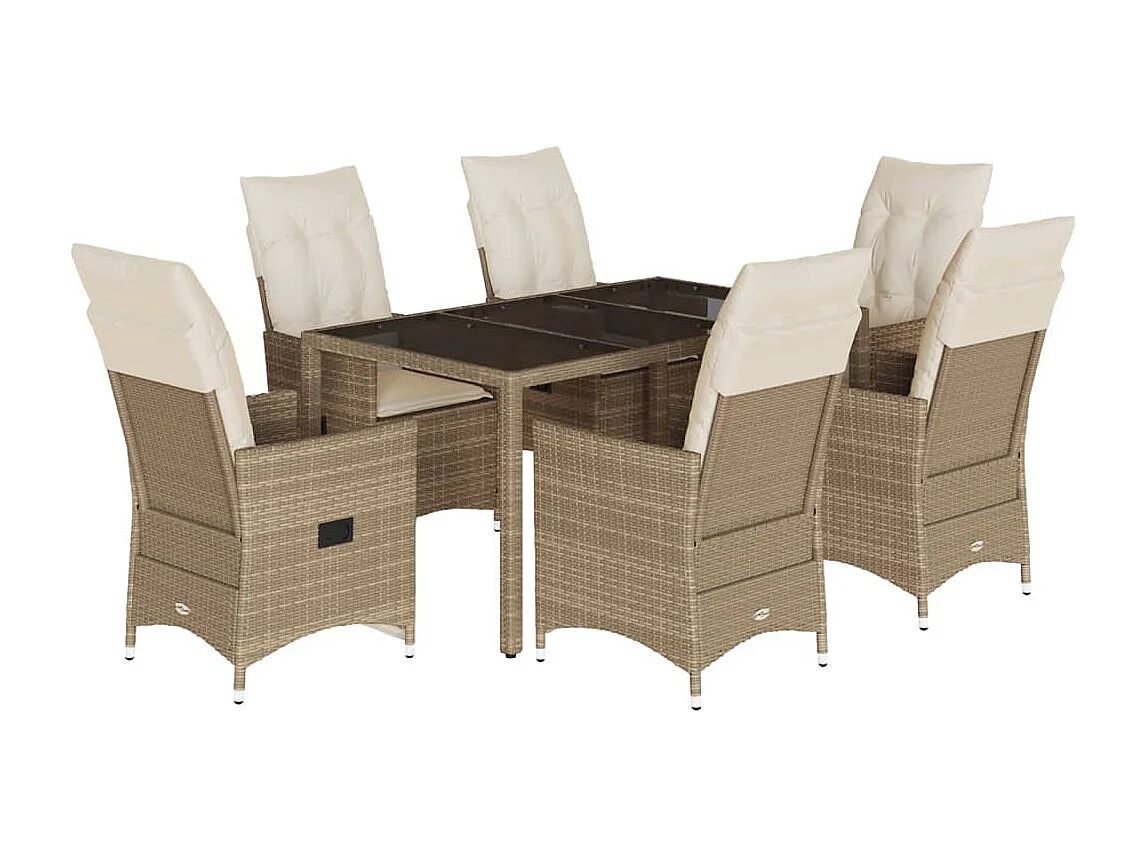 Colonial Pine Hills  7-delige Tuinset met kussens poly rattan beige