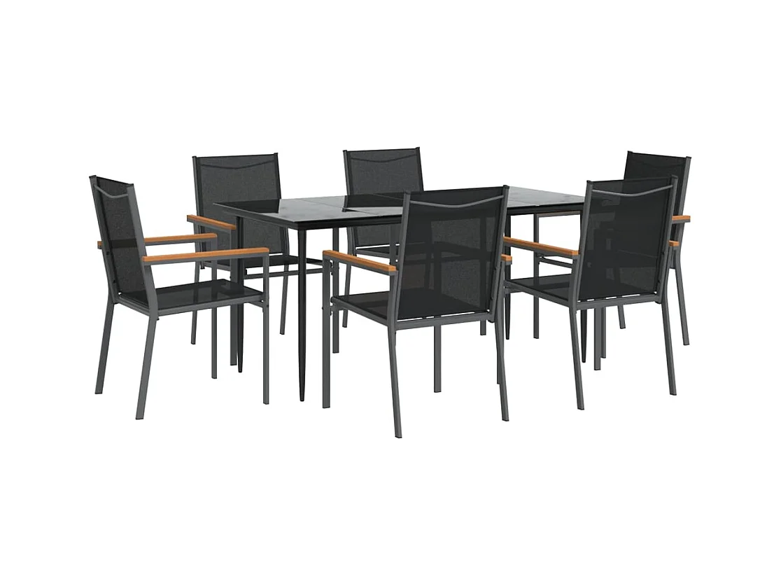 Varlen  7-delige Tuinset textileen en staal zwart