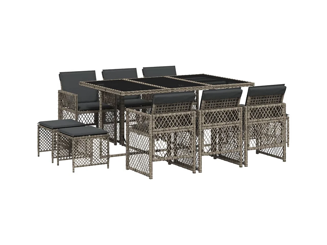 Lubbeek  11-delige Tuinset met kussens poly rattan grijs