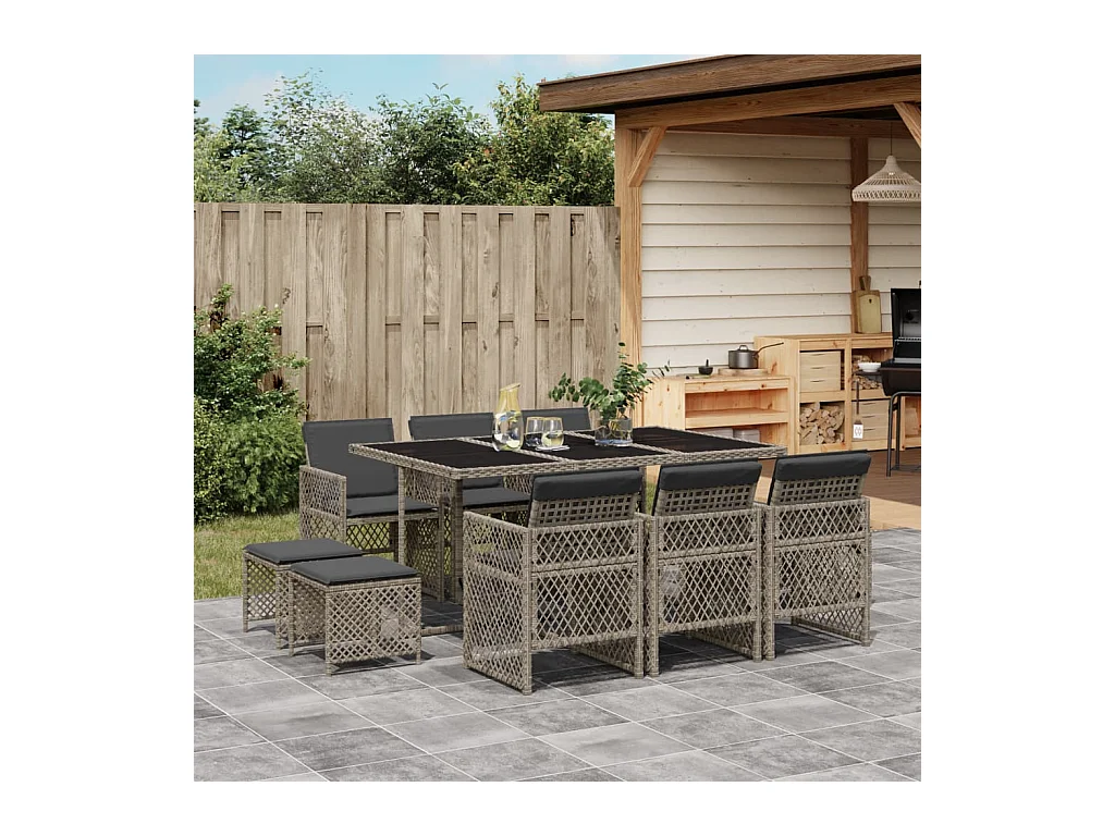 Lubbeek  11-delige Tuinset met kussens poly rattan grijs