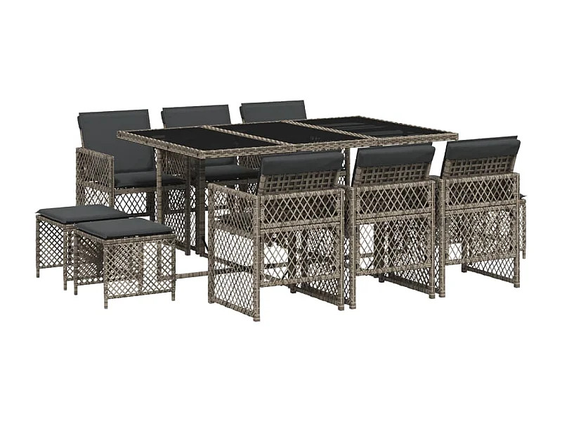 Lubbeek  Ensemble à manger de jardin 11pcs avec coussins gris poly rotin