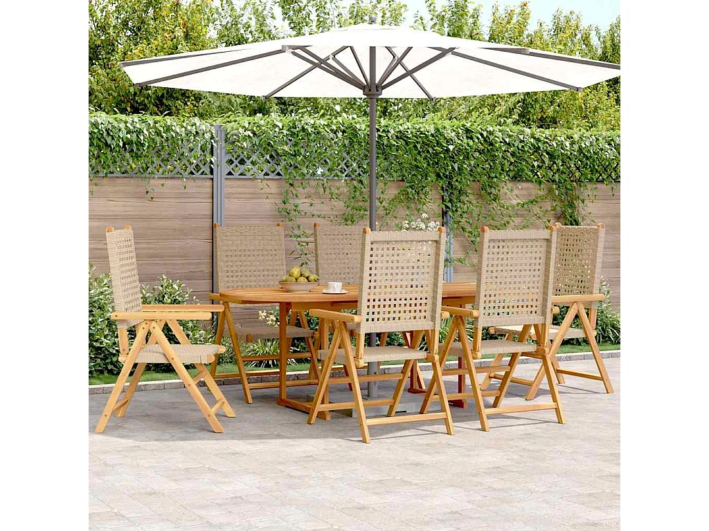 Grilda  Ensemble à manger de jardin 7 pcs beige rotin et bois massif