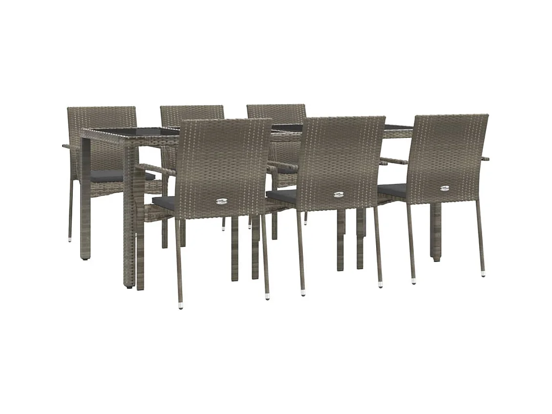 Daniela Patricia  Ensemble à manger jardin et coussins 7 pcs gris rotin
