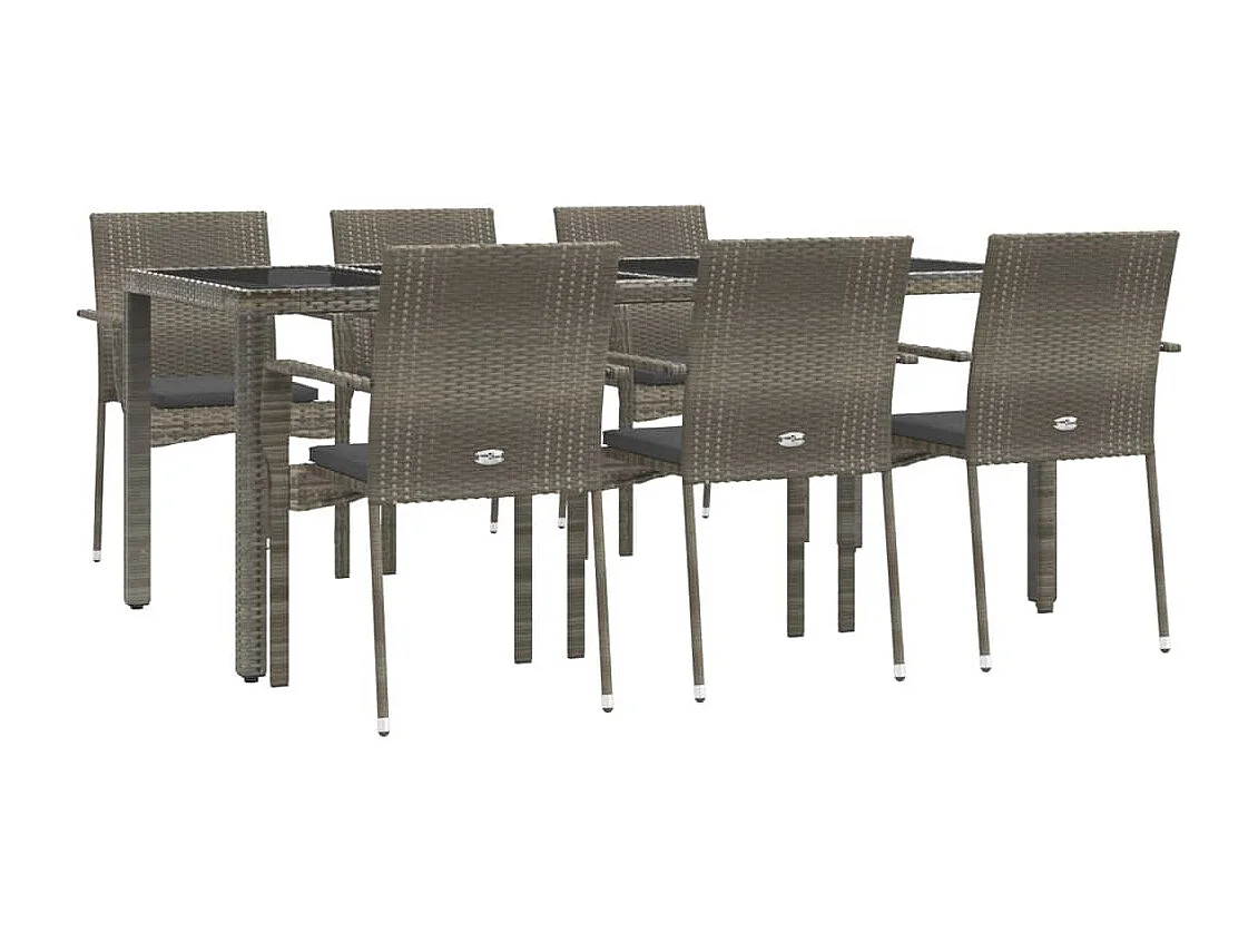 Daniela Patricia  Ensemble à manger jardin et coussins 7 pcs gris rotin