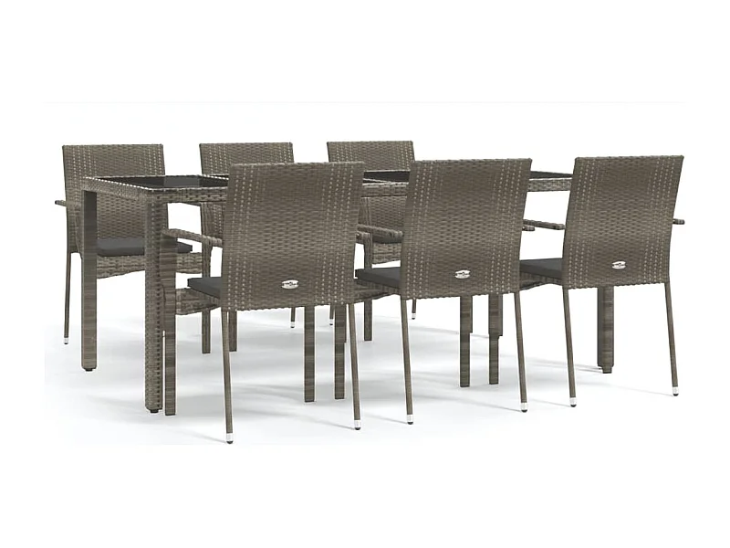 Daniela Patricia  Set comedor jardín 7 pzas y cojines ratán sintético gris