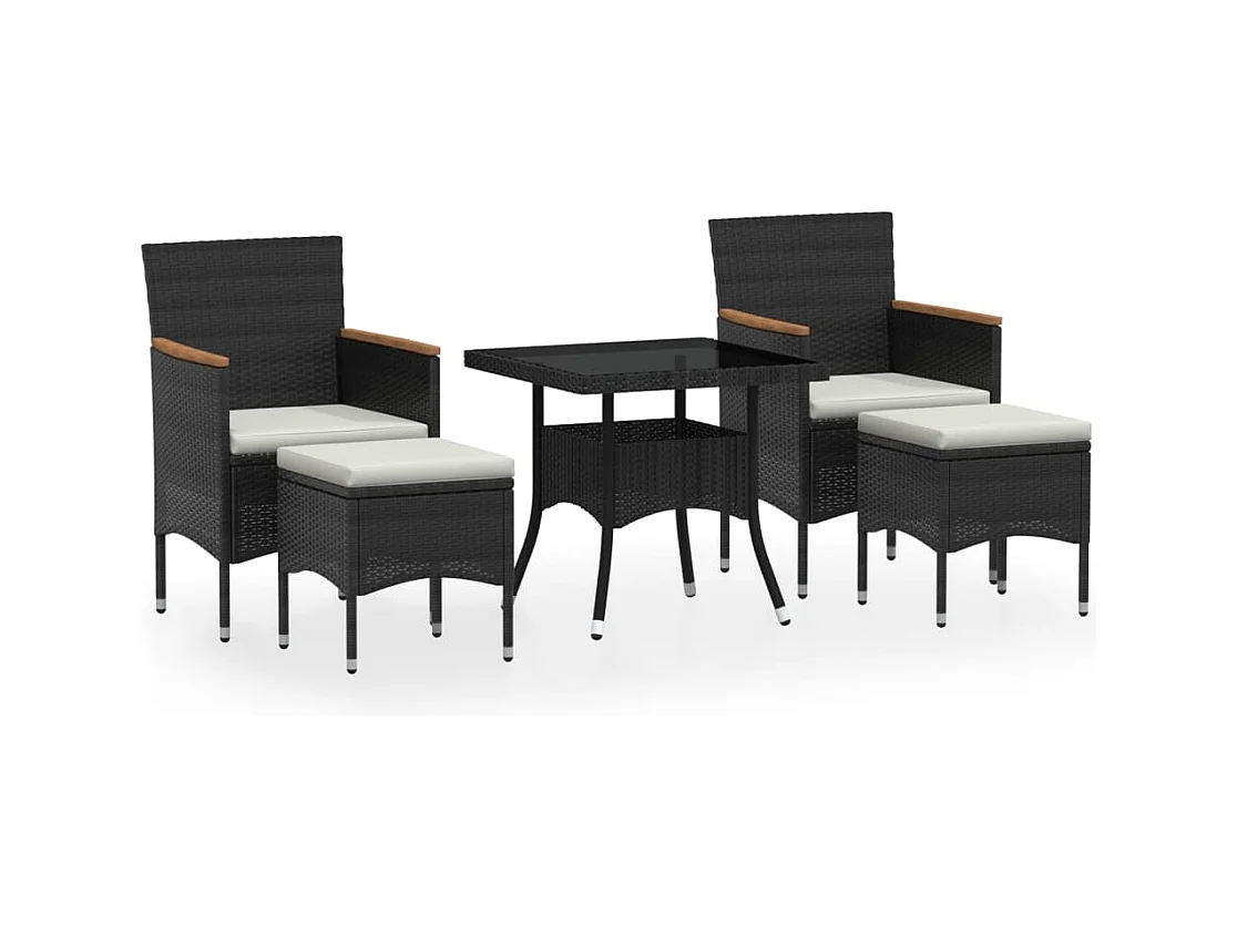 Roan  Set comedor jardín 5 pzas ratán sintético vidrio templado negro