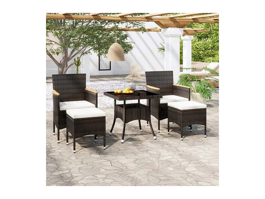 Roan  Set comedor jardín 5 pzas ratán sintético vidrio templado negro