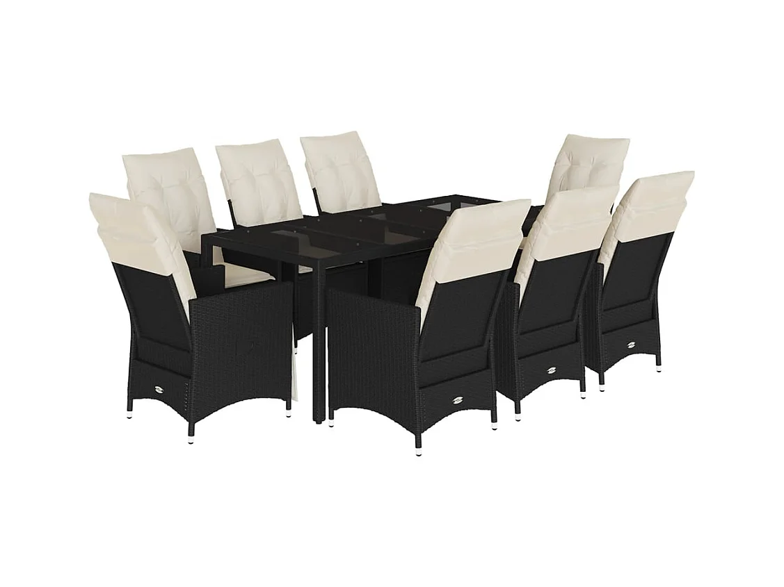 Elm Grove  Set de comedor de jardín 9 pzas y cojines ratán sintético negro