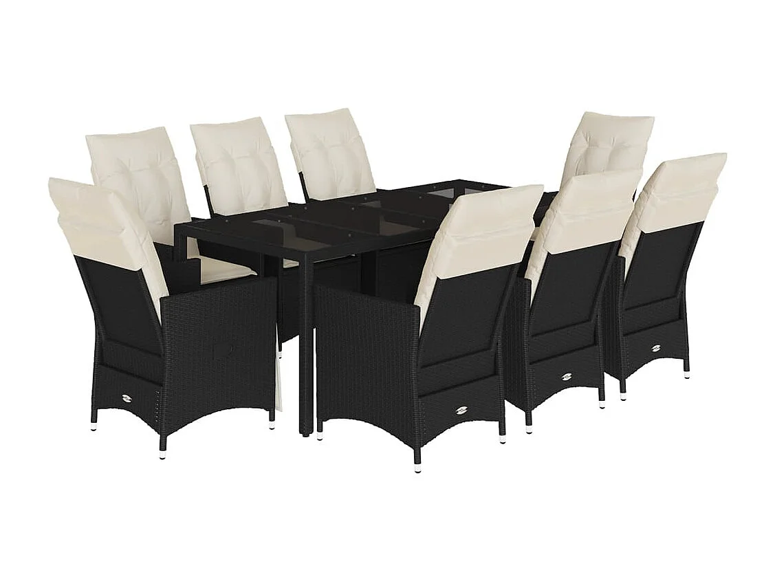 Elm Grove  Ensemble à manger de jardin 9pcs coussins noir résine tressée