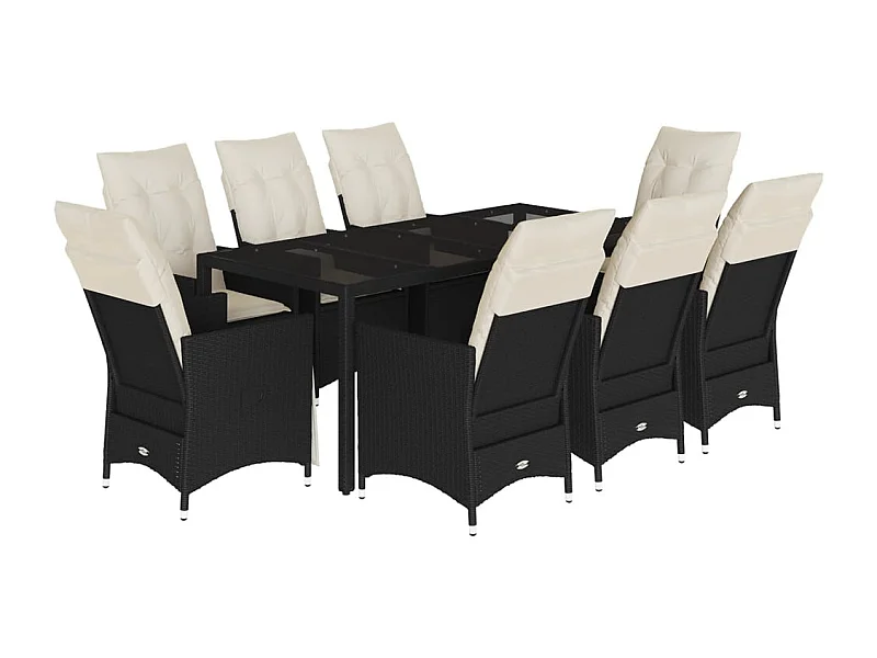 Elm Grove  Ensemble à manger de jardin 9pcs coussins noir résine tressée