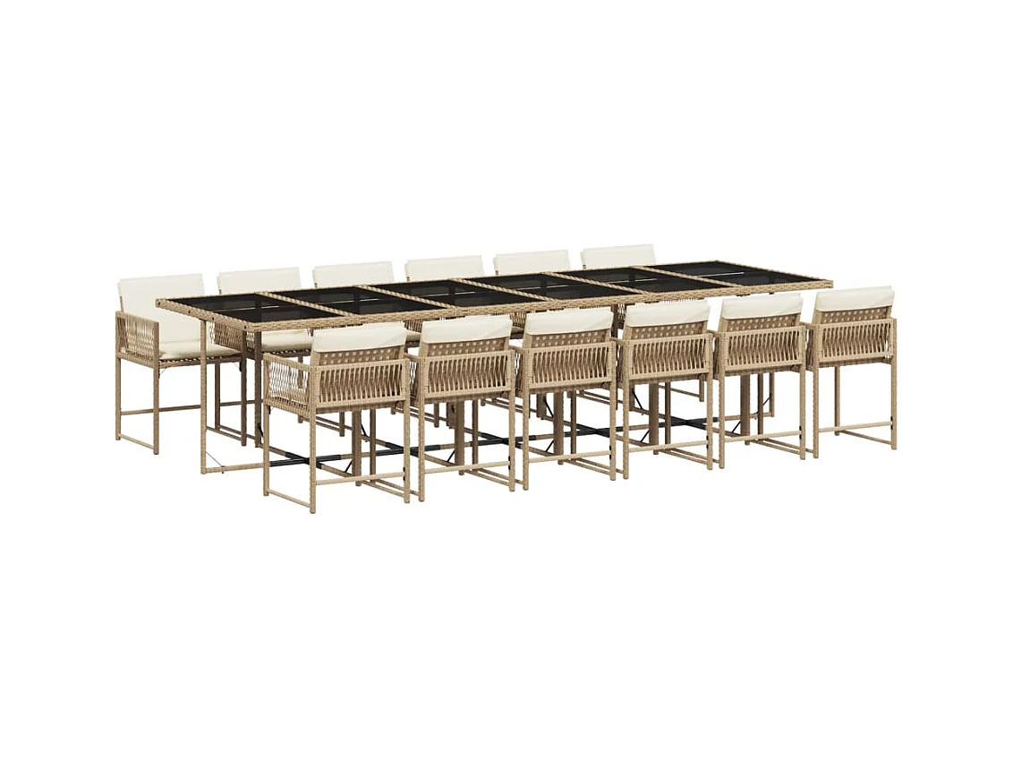 Sharif  Ensemble à manger de jardin et coussins 13 pcs beige