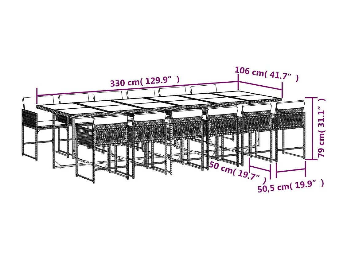Sharif  Set comedor de jardín con cojines 13 pzas ratán sintético beige