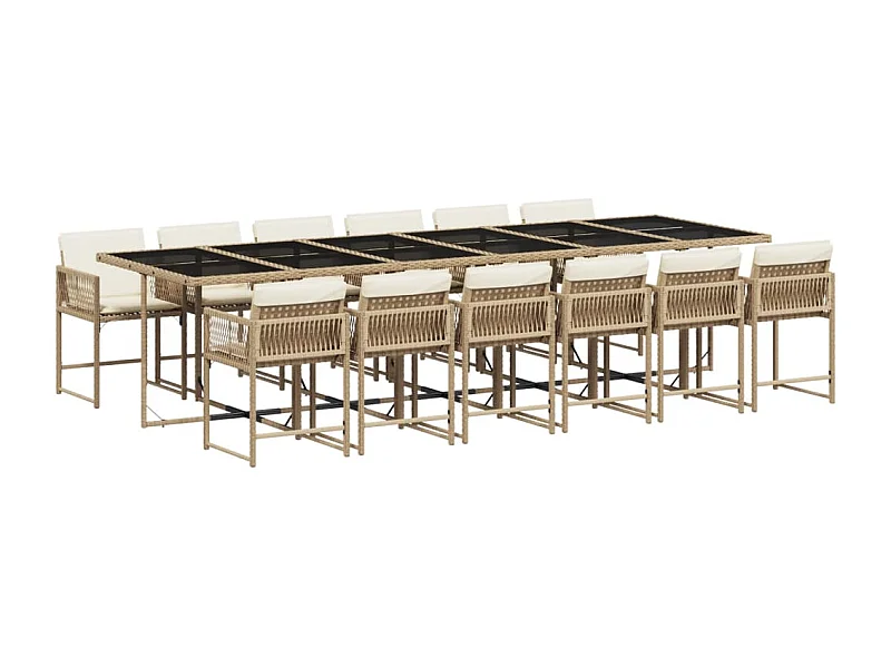 Sharif  Set comedor de jardín con cojines 13 pzas ratán sintético beige