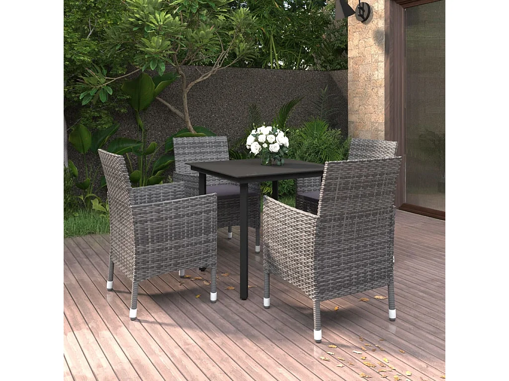 Prolenta Premium -  Ensemble à manger de jardin coussins 5 pcs Résine tressée Verre