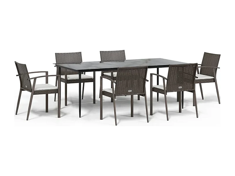 Bucyrus  Ensemble à manger de jardin 7 pcs coussins résine tressée acier