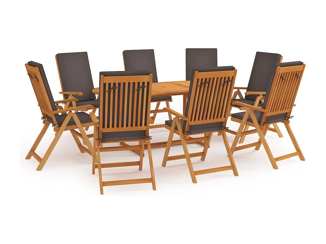 Mariaheide  Ensemble à manger de jardin 9pcs coussins Bois teck massif Gris