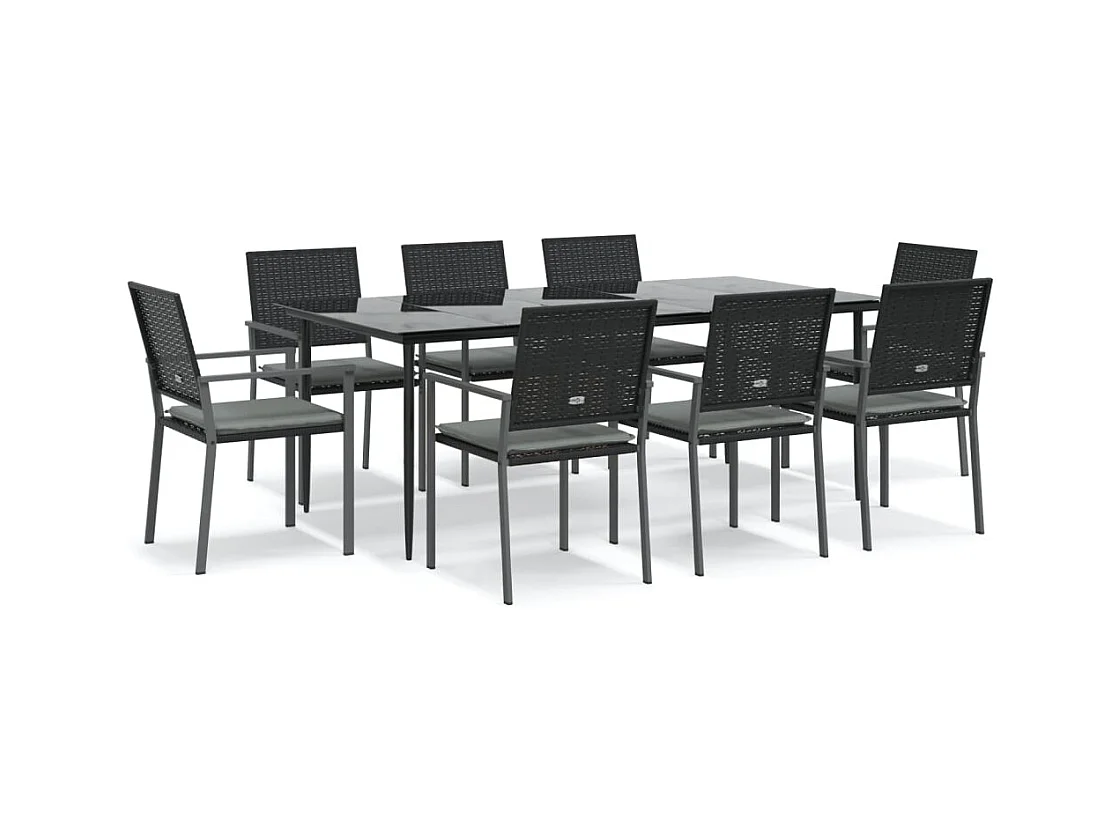 Croughevoe  Juego comedor jardín 9 piezas y cojines ratán sintético y acero