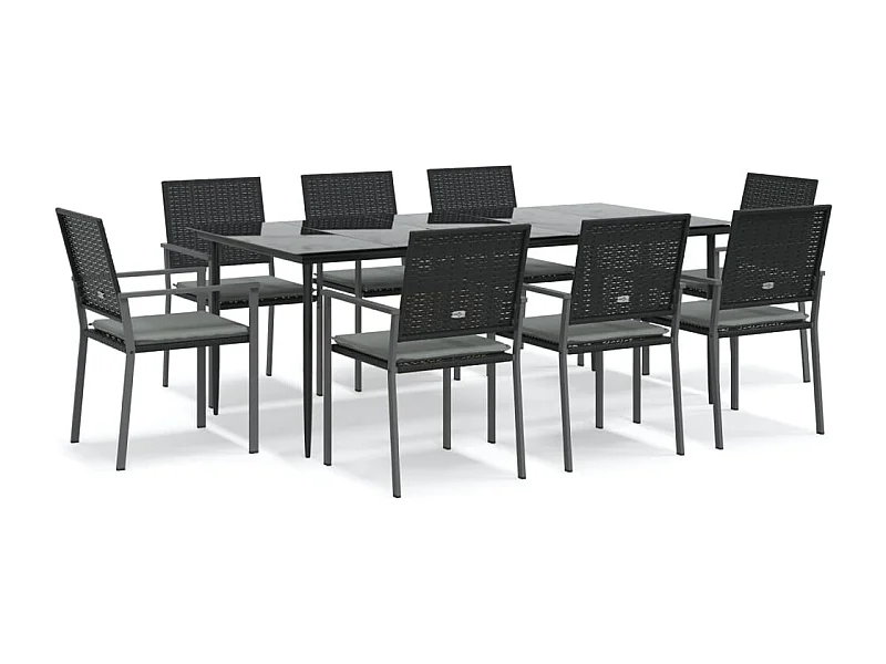 Croughevoe  Ensemble à manger de jardin 9 pcs coussins résine tressée acier