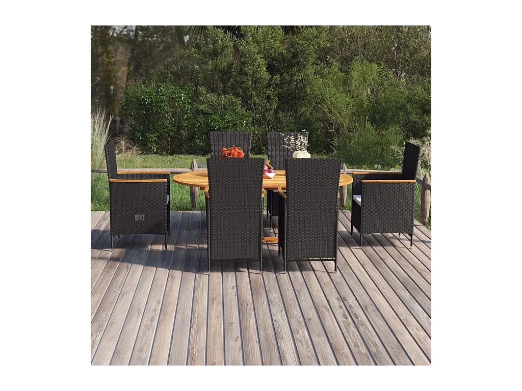 Wyllar  Ensemble à manger de jardin 7 pcs Résine tressée Noir