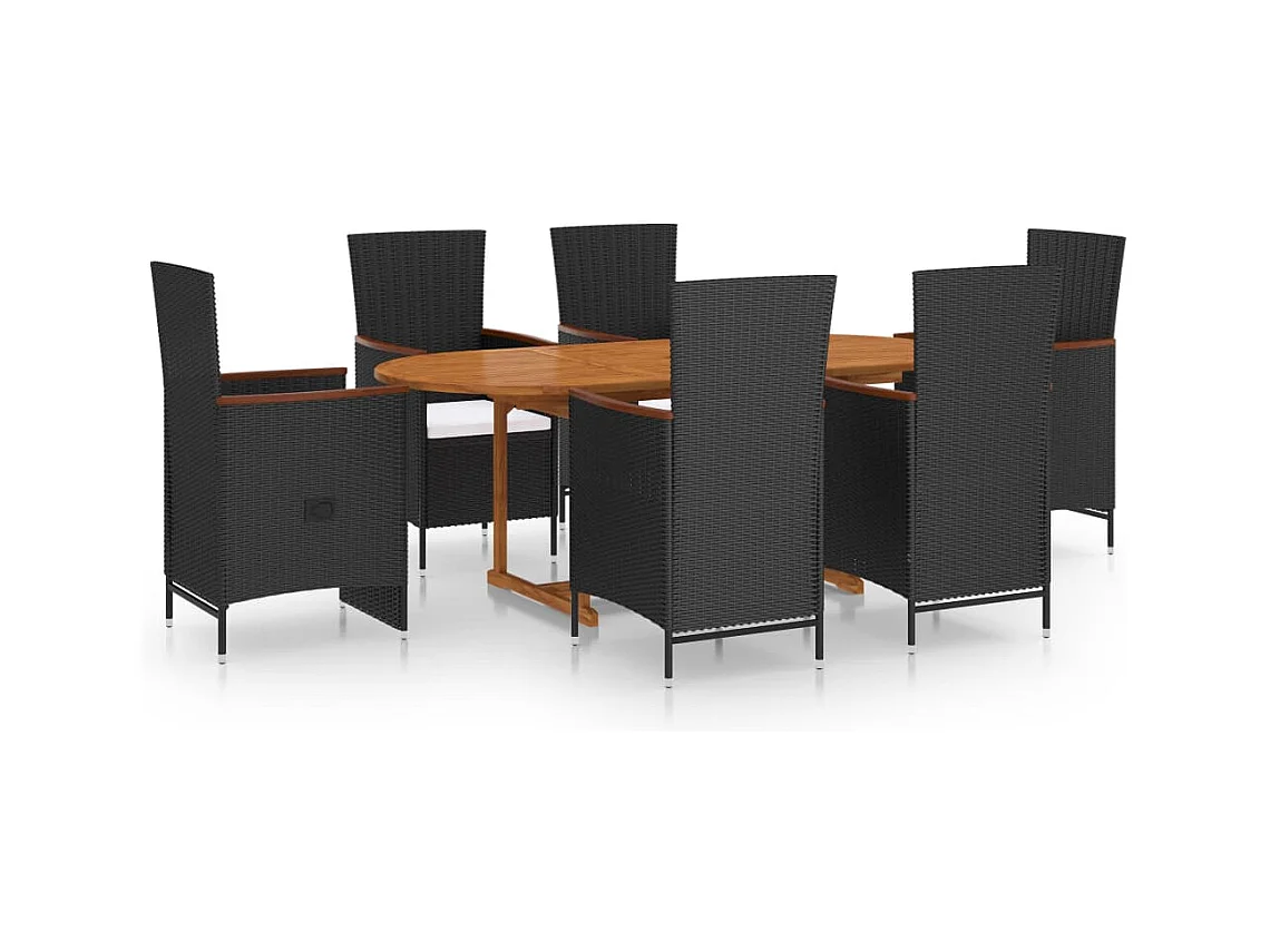 Wyllar  Juego de comedor de jardín 7 piezas negro ratán sintético