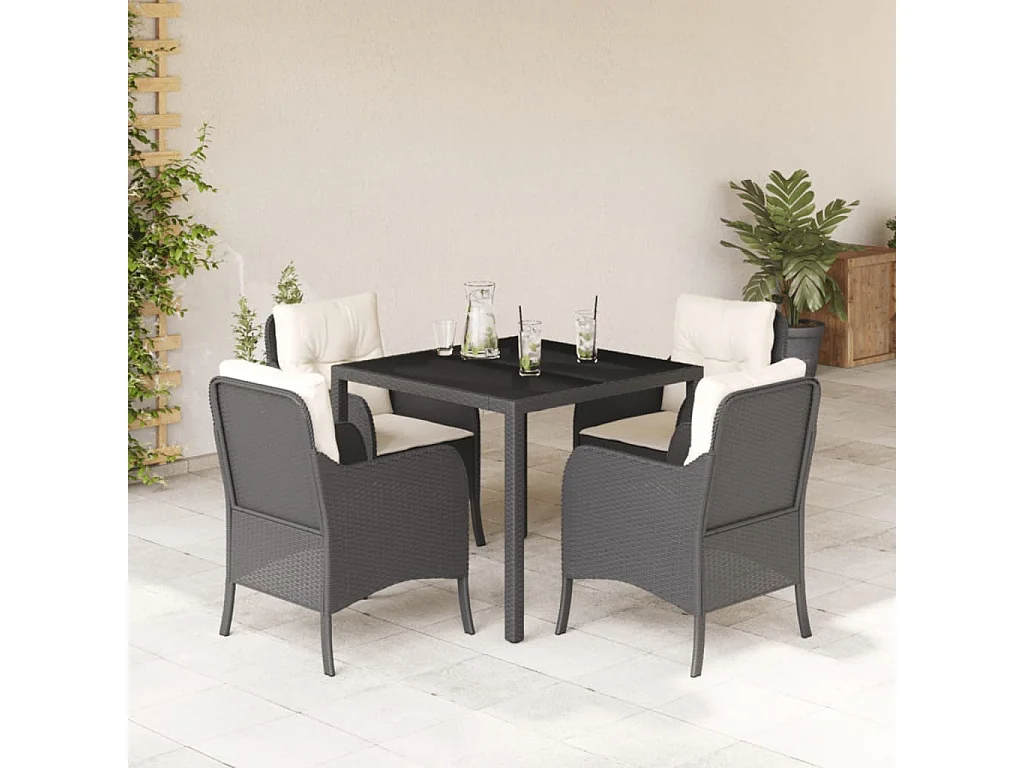 Prolenta Premium -  5-delige Tuinset met kussens poly rattan zwart