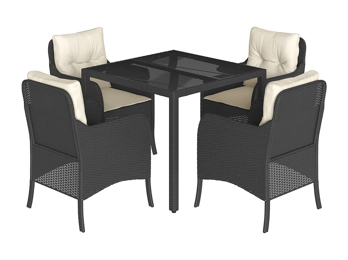 Prolenta Premium -  5-delige Tuinset met kussens poly rattan zwart