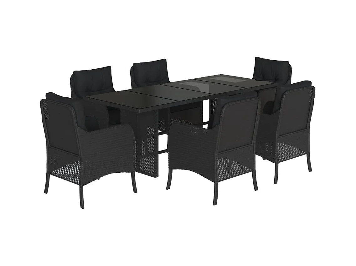 Karlyn  Ensemble à manger de jardin coussins 7pcs Noir Résine tressée