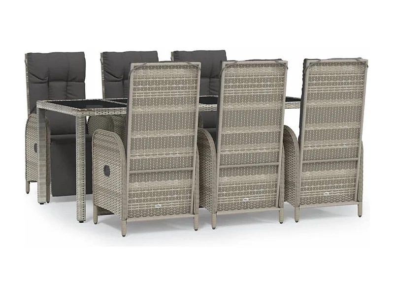 Piero  Set comedor jardín 7 pzas y cojines ratán sintético gris