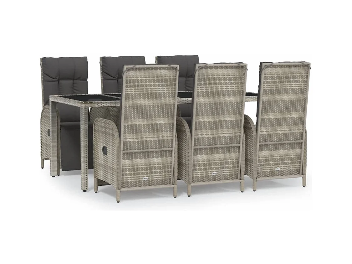 Piero  Set comedor jardín 7 pzas y cojines ratán sintético gris