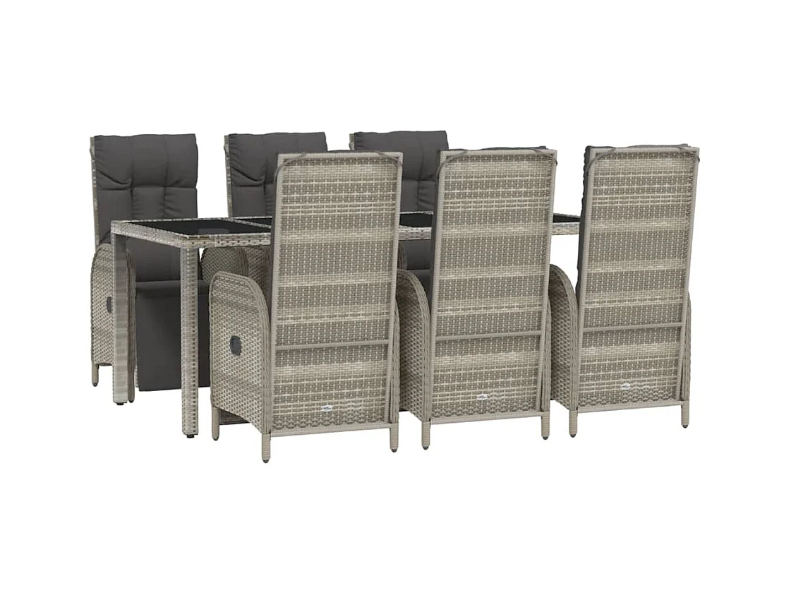 Piero  Set comedor jardín 7 pzas y cojines ratán sintético gris