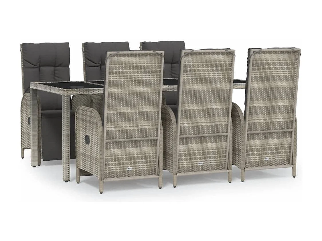 Piero  Ensemble à manger jardin et coussins 7 pcs gris rotin