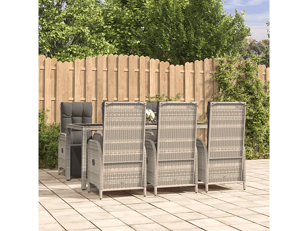 Piero  Ensemble à manger jardin et coussins 7 pcs gris rotin