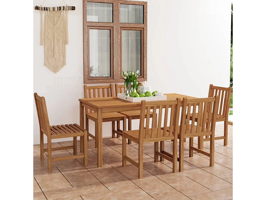 Acqui Terme  Ensemble de salle à manger de jardin 7 pièces 160 x 80 cm en bois de teck massif