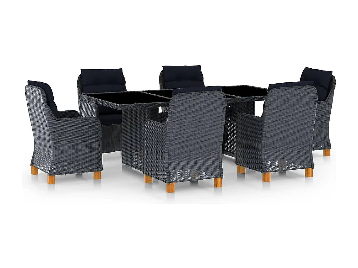 Horsham  Set comedor jardín 7 pzas cojines ratán sintético gris oscuro