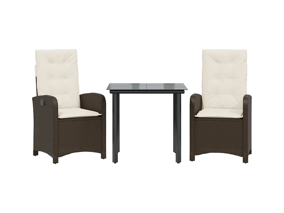 Birchwood  Ensemble à manger de jardin 3 pcs et coussins marron poly rotin