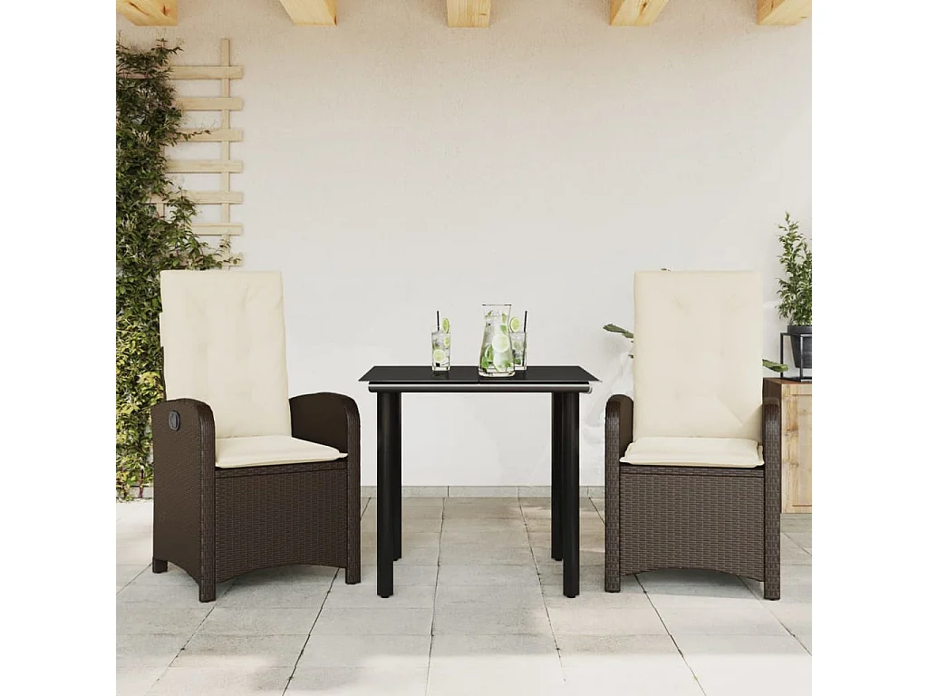 Birchwood  3-delige Tuinset met kussens poly rattan bruin