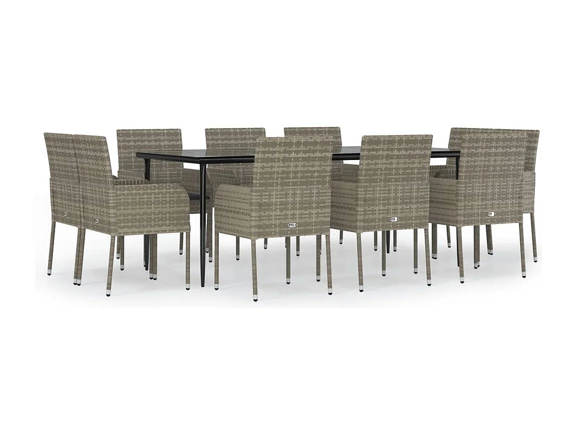 Santo Stefano di Camastra  11-delige Tuinset met kussens poly rattan zwart en grijs