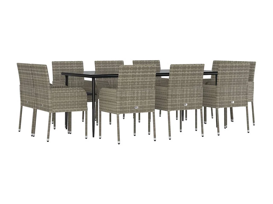 Santo Stefano di Camastra  11-delige Tuinset met kussens poly rattan zwart en grijs