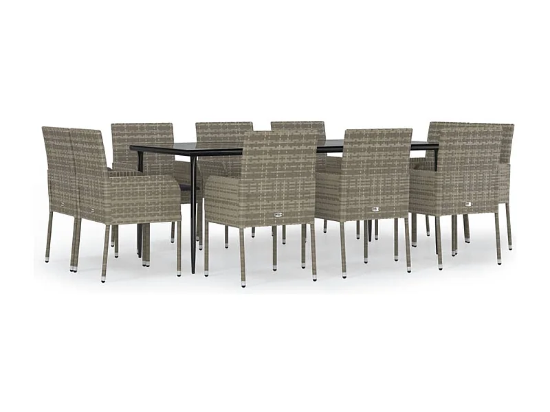 Santo Stefano di Camastra  11-delige Tuinset met kussens poly rattan zwart en grijs