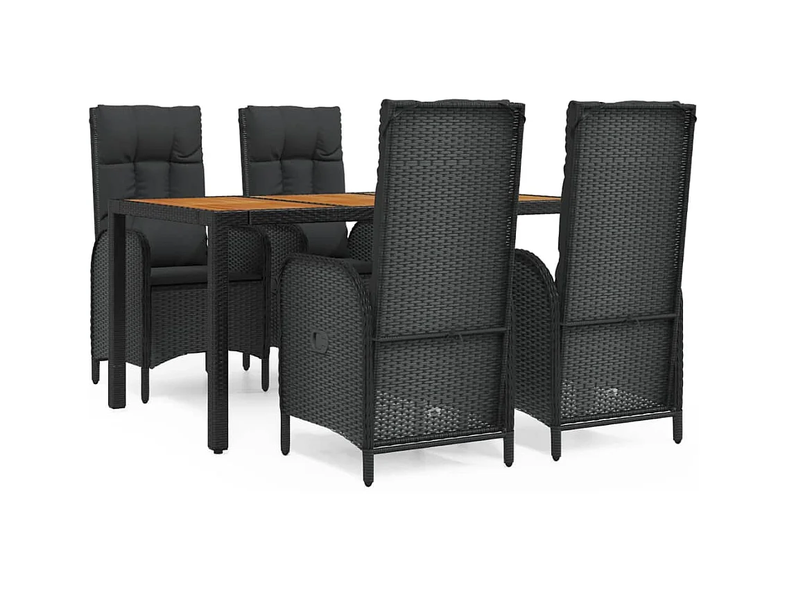 Afragola  Ensemble à manger de jardin coussins 5pcs Noir Résine tressée