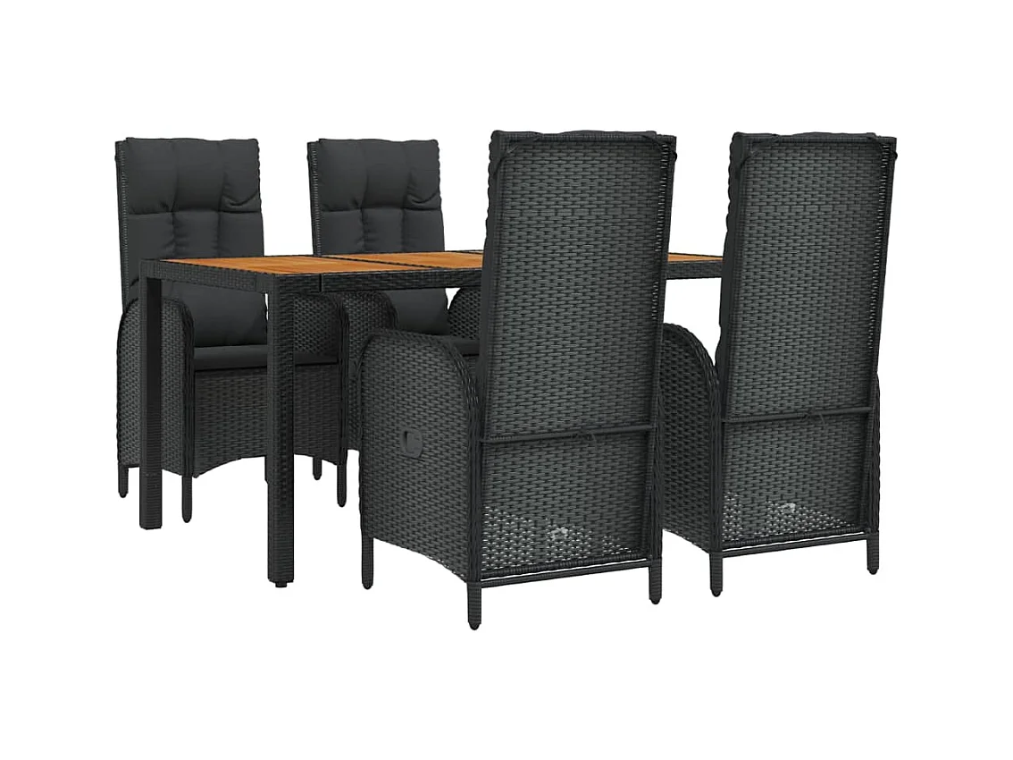 Afragola  Ensemble à manger de jardin coussins 5pcs Noir Résine tressée