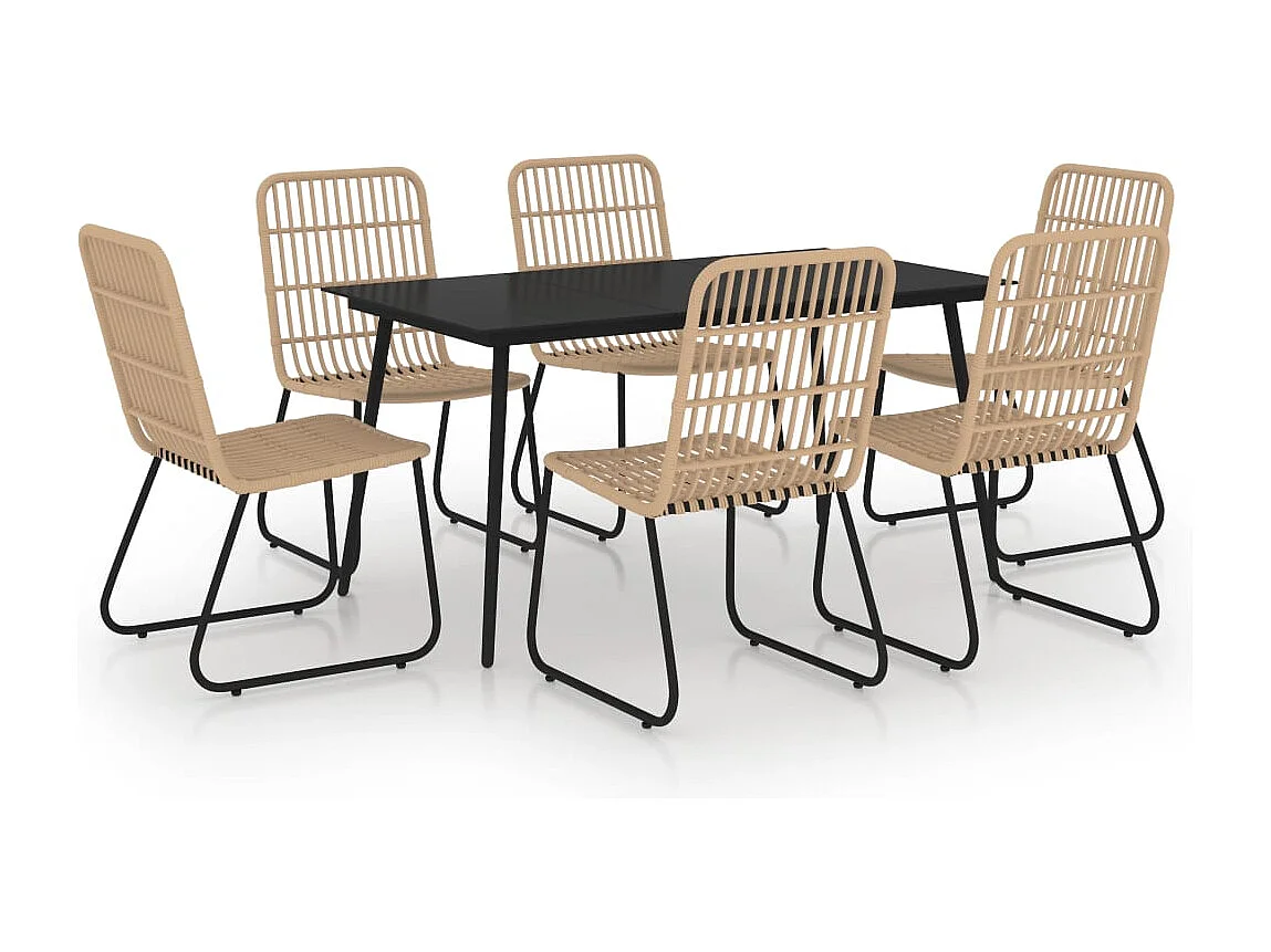 Prolenta Premium -  Juego de comedor para jardín 7 piezas ratán sintético y vidrio