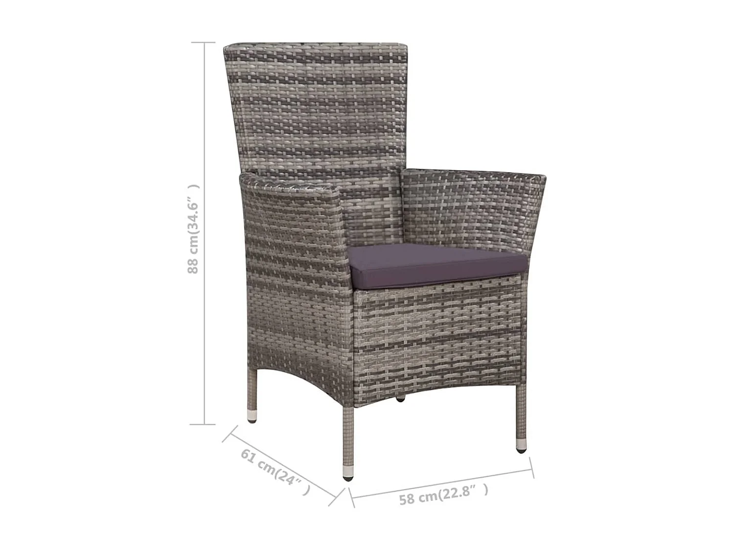 Fea  Ensemble à manger d'extérieur 5pcs coussins résine tressée gris